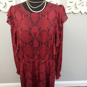 Banana Republic Lantern Sleeve Wine Snake Print Dress Size XXL